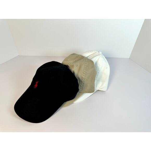 Ralph Lauren Cotton Baseball Caps Bundle of 3 White Tan Black Embroidered Logo - Picture 16 of 16